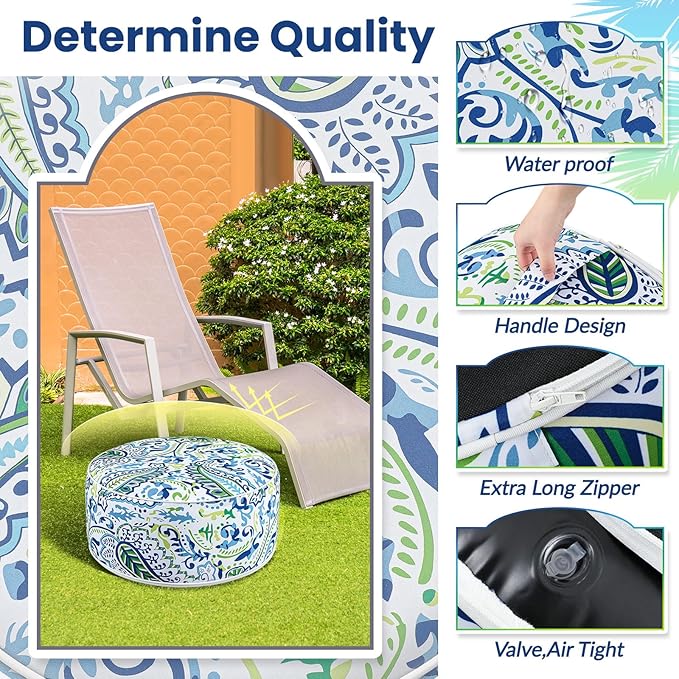 2 Pack Outdoor Inflatable Ottoman Waterproof Inflatable Pouf Foot Rest with Handle D21 x H9 Portable Outdoor Foot Rest for Patio Garden Camping or Home-CasaMuseHome