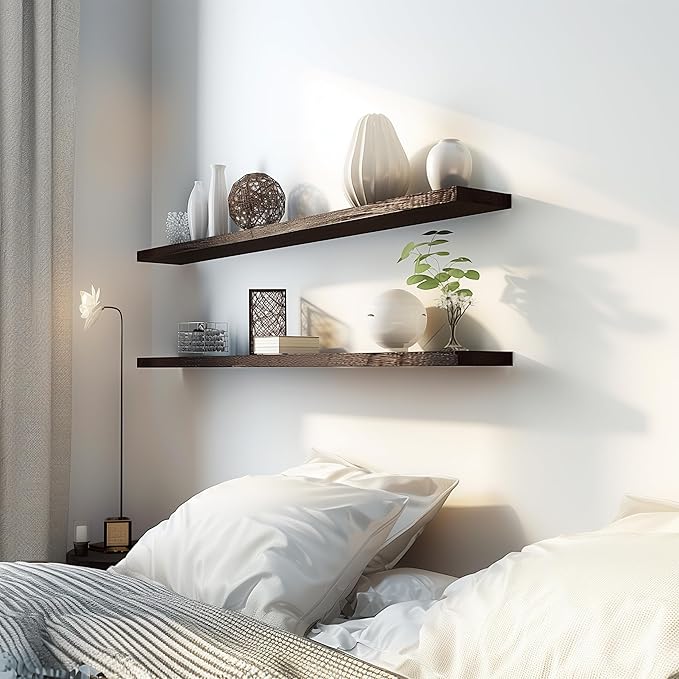 48 Inch Floating Shelves for Wall Rustic Brown Wood Wall Shelves for Bedroom Set of 4-CasaMuseHome