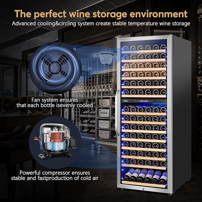 24 Inch Wine Cooler Fridge Dual Zone, Professional Large Capacity High Wine Refrigerator with Powerful Compressor, Quiet Operation and Elegant Design-KMHJ408D-CasaMuseHome