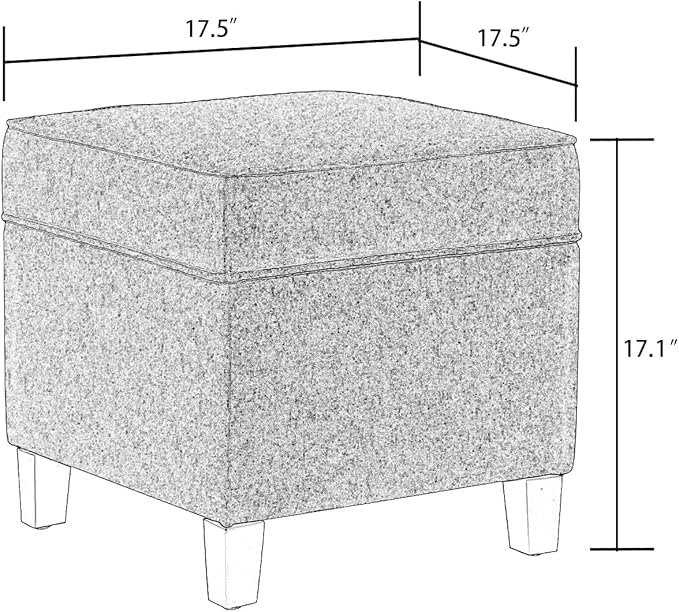 Adeco 17" Square Ottoman with Storage, Small Blue Storage Ottoman Foot Rest with Hinged Lid & Solid Wood Legs, Linen Fabric Foot Stool for Living Room & Bedroom-CasaMuseHome