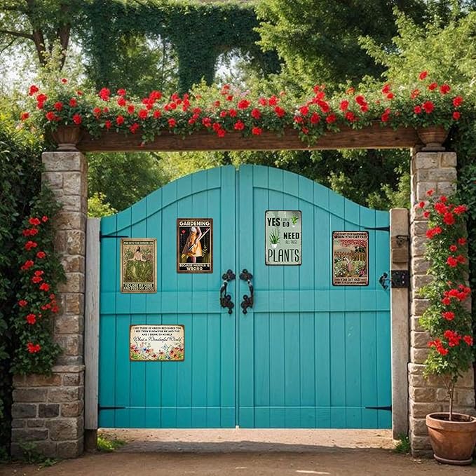 5 Pack Garden Signs Vintage Metal Tin Signs For Outside Garden Signs Decorative Outdoor Plant Lover Gifts Gardening Gift For Women Yard Sign Funny Gardening Decor 12x8 Inch-CasaMuseHome