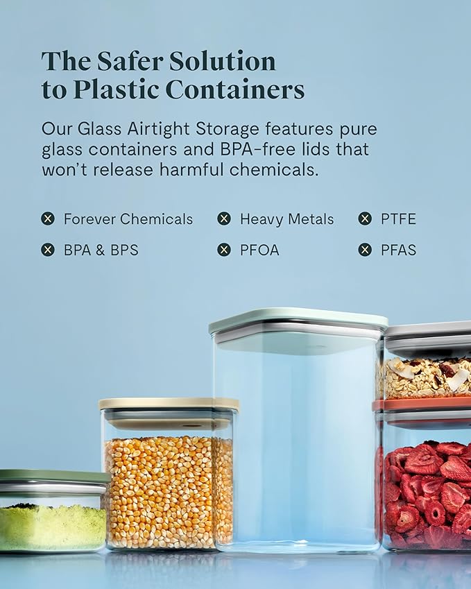 Caraway 2.5qt Glass Airtight Food Storage Container with Lid – Non-Toxic, BPA-Free Kitchen Storage Container – Stackable, Space-Saving Airtight Container for Dry Goods and More - Perracotta-CasaMuseHome