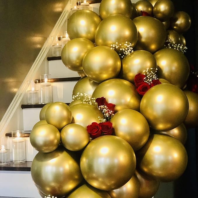 130pcs Metallic Gold Balloons Different Sizes 18" 12" 10" 5" Party Latex Balloons for Birthday Graduation Baby Shower Wedding Anniversary New Year Party Decorations-CasaMuseHome