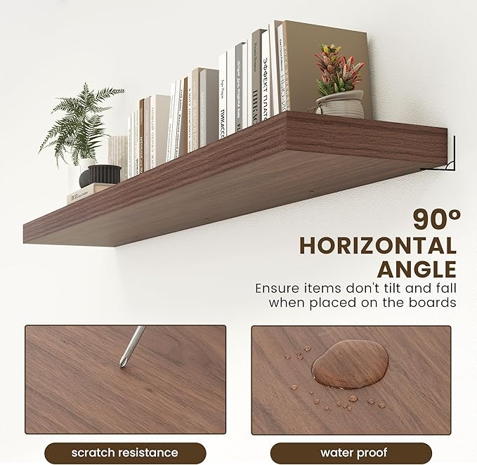 12 Inch Deep Floating Shelves for Wall | 72W x 12D Floating Shelves Set of 1 | Rustic Walnut Long Floating Shelves for Living Room Bathroom Laundry Room Bedroom Kitchen Home Office-CasaMuseHome
