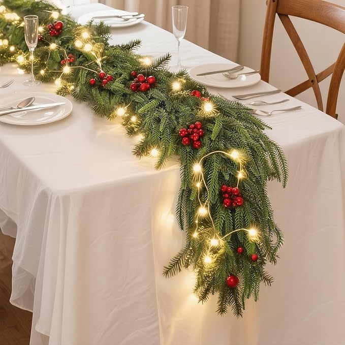9FT Christmas Norfolk Pine Garland -1PCS, Artificial Pine Needles Garlands Faux Greenery Fake Garland for Holiday Fireplace,Table,Window,Stairs,Mante,Indoor Outdoor Decor-CasaMuseHome