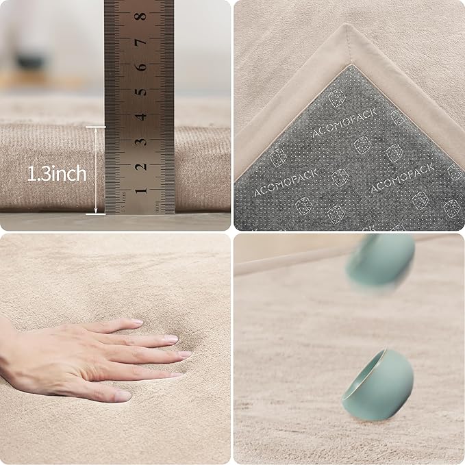 ACOMOPACK Baby Play Mat for Floor 1.3" Thick Memory Foam Play Mat 59"×71" Tummy Time Crawling with Non-Slip Bottom for Living Room,Nursery,Soft Velvet Playpen Mats for Kids,Infants（Beige）-CasaMuseHome