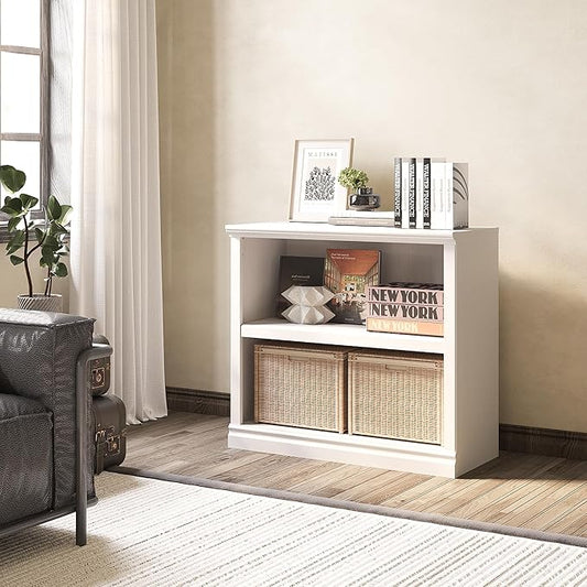 30" Bookcase, White Floor Standing Bookshelf, 2-Tier Display Shelves Open Storage Organizer, Book Case for Living Room Hallway Kitchen Home Office Bedroom, White 2 Tiers-CasaMuseHome