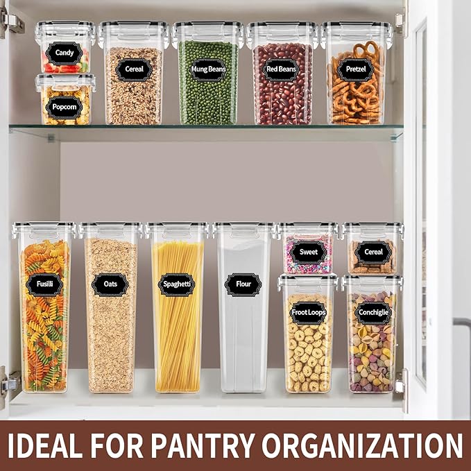 PRAKI Airtight Food Storage Containers Set with Lids - 24 PCS, BPA Free Kitchen and Pantry Organization, Plastic Leak-proof Canisters for Cereal Flour & Sugar - Labels & Marker-CasaMuseHome