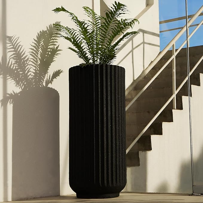 31.5 Inch Tall Roman Column Concrete Planter（14.2Dx31.5H，36 Pounds）,Durable All-Weather Use with Drainage Holes,Large Tall Round Planter for Outdoor Indoor Plants-CasaMuseHome