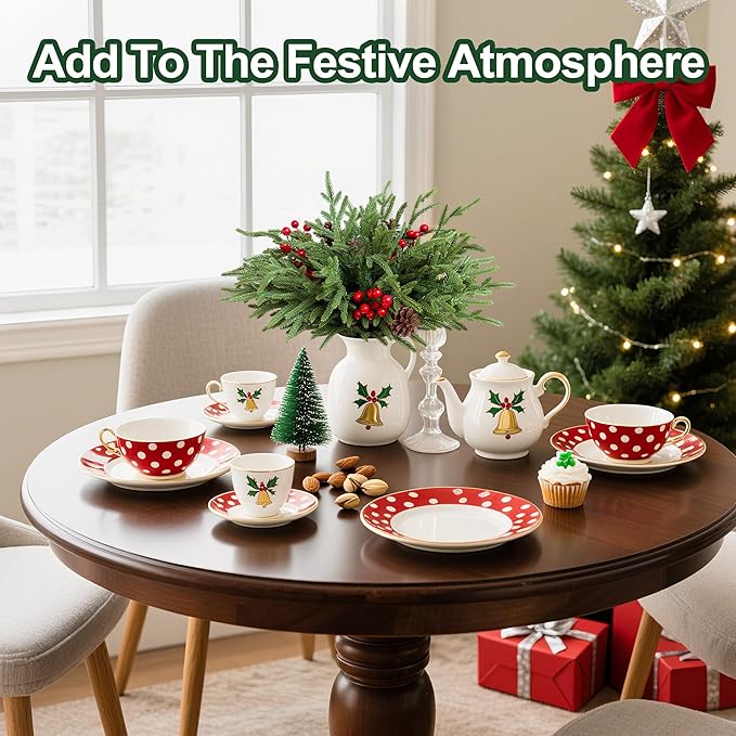 24 Pcs Christmas Norfolk Pine Stems, Realistic DIY Artificial Pine Branches for Christmas Decorations-CasaMuseHome