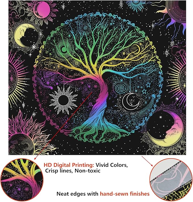 AACKart Blacklight Tapestry for Bedroom - Spiritual Tree of Life Wall Tapestry Glow in the Dark Wall Hanging 59.1 x 51.2 inches-CasaMuseHome