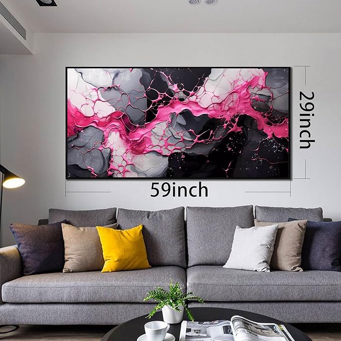 Abstract Wall Art for Living Room, Pink Canvas Wall Decor for Bedroom, Framed Picture Print, Large Size 59x29 Inches-CasaMuseHome