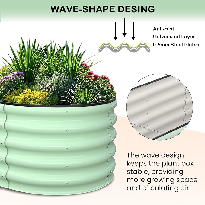 2 Pcs 6x3x1ft Oval Raised Garden Bed, Galvanized Raised Beds,Open-Ended Base Metal Raised Planter Beds,Garden Bed Outdoor,Planter Raised Boxes for Vegetables, Flowers,Tool-Free Asse,Green-CasaMuseHome