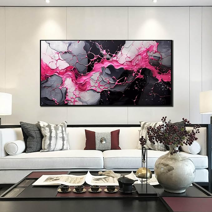Abstract Wall Art for Living Room, Pink Canvas Wall Decor for Bedroom, Framed Picture Print, Large Size 59x29 Inches-CasaMuseHome
