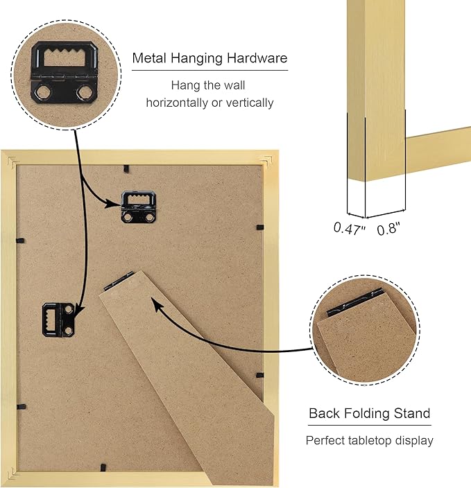 8x10 Picture Frame Set of 4, 8 x 10 Wood Photo Frames with Mat for 5x7, Wooden Frame with Real Glass Cover for Wall and Tabletop Display,Gold-CasaMuseHome