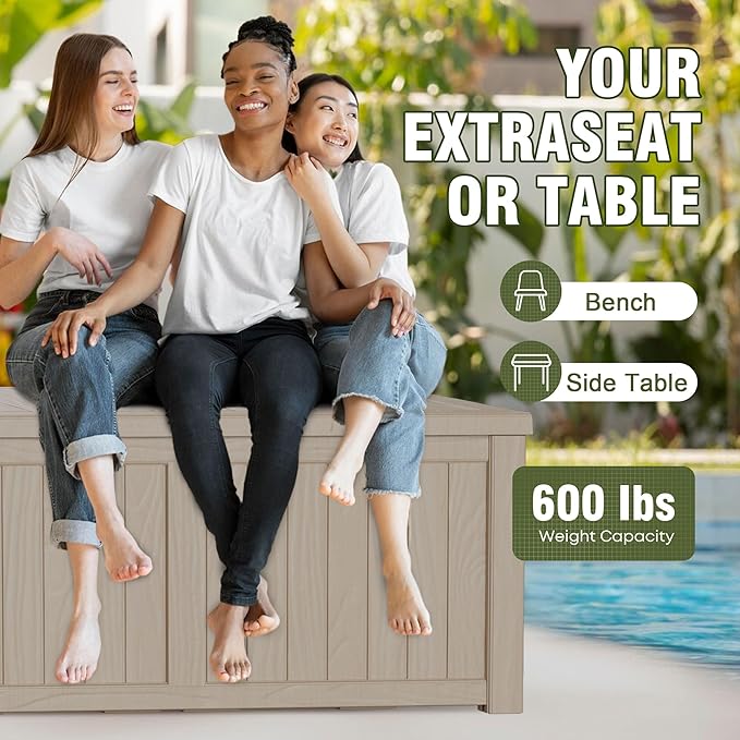 150 Gallon Outdoor Storage Box Waterproof Lockable Resin Deck Box Large, Patio Storage Bin for Pool Accessories Cushion Furniture, Garden Tools, UV-Resistant Outside Delivery Grey-CasaMuseHome