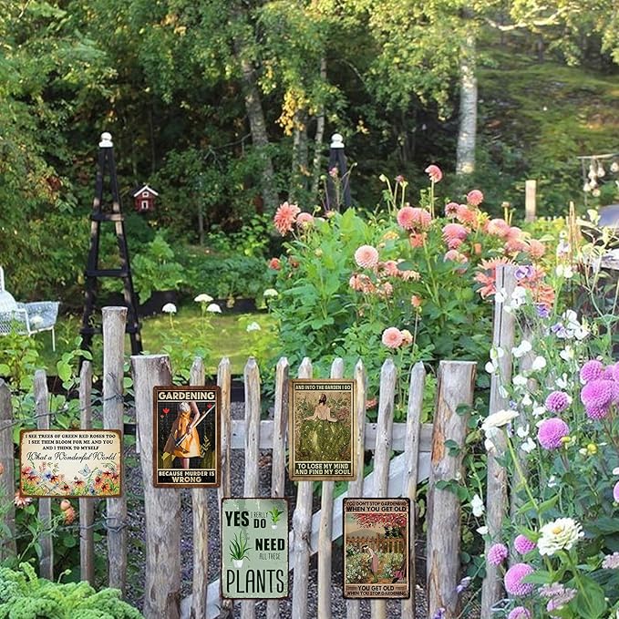 5 Pack Garden Signs Vintage Metal Tin Signs For Outside Garden Signs Decorative Outdoor Plant Lover Gifts Gardening Gift For Women Yard Sign Funny Gardening Decor 12x8 Inch-CasaMuseHome