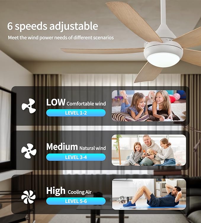 42" Ceiling Fan with Lights, 5 Blades, 6 Speeds DC Reversible, Dimmable, Low Profile Ceiling Fan with Light and Remote Control for Bedroom or Living Room-CasaMuseHome