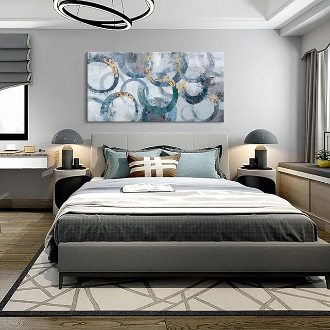 Abstract Canvas Wall Art, Modern Minimalist Wall Decor for Living Room - Blue, Teal Room Decorations, Framed 24x48IN-CasaMuseHome