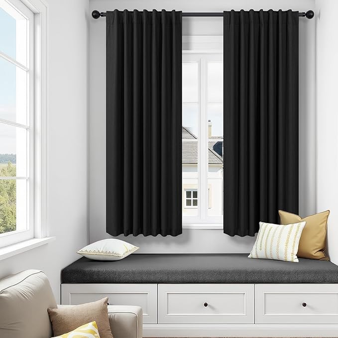 54 Inch Curtains Length 2 Panels Set 100% Blackout Modern Black Out Linen Drapes with White Back Tab Room Darkening Insulated Thermal Short Sundown Solar Curtains for Bedroom Noise Reducing Reduction-CasaMuseHome