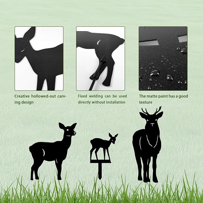 3 Pack Deer Metal Garden Decorative Stakes, Weather Proof Silhouette Statues for Yard, Patio,Outdoor Decor for Deer Lovers and Pet Owners-CasaMuseHome