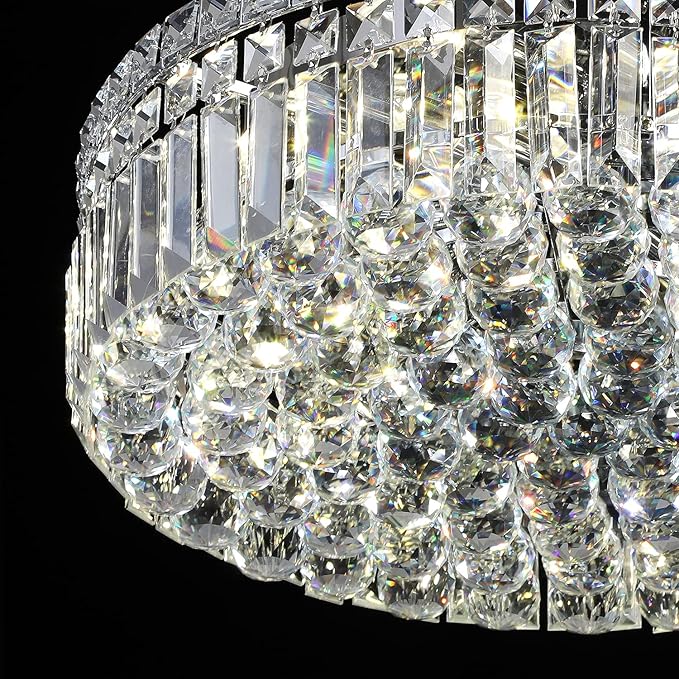 6-Lights Crystal Flush Mount Chandelier Light Fixture with K9 Crystals Modern Ceiling Lights Elegant Pendant Lamp for Bedroom,Hallway,Bar,Living Room,Dining Room,H5.9 xW20 (Bulbs Not Included)-CasaMuseHome