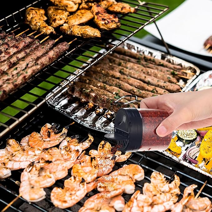 50 Pack 4.7 oz Plastic Spice Jars with Black Cap Empty Clear Plastic Spice Bottle Containers Reusable Seasoning Jars with Shaker Lids for Kitchen Storing and Dispensing Salt Powders-CasaMuseHome