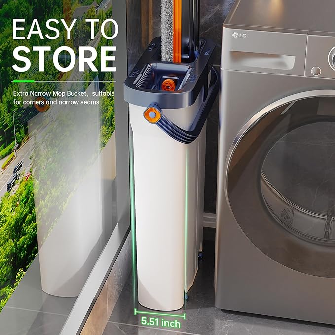 360° Mop and Bucket Set with Wringer – Microfiber Floor Mop System for Home Cleaning – Long Handle, Wash & Dry Dual Tank, Extra Absorbent Pads, Space-Saving Design for Hardwood, Tile & Laminate Floors-CasaMuseHome