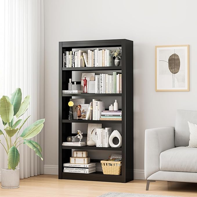 5 Tier Adjustable Black Bookcase, Metal Small Bookshelves and Bookcases, 61" H Display Modern Bookshelf for Living Rooms, Bedrooms, Home Offices, 10 Minutes Assemble-CasaMuseHome