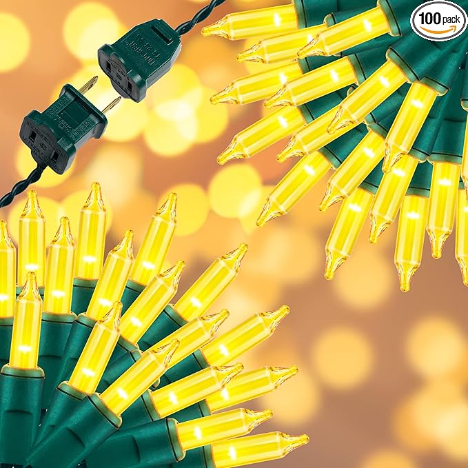 100LIGHTS Yellow Extra-Bright with End Connectors Christmas Decorative Lights 5.98m UL Certified Mini String Light Set Waterproof for Home Garden Holiday Christmas Tree Party Patio Wedding-CasaMuseHome