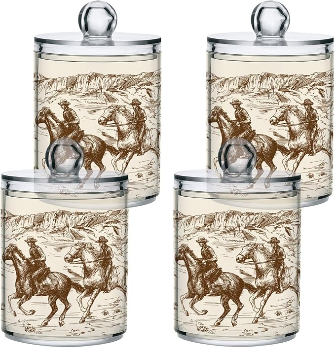 2 Pack Qtip Holder Organizer Dispenser Western Desert Cowboy Bathroom Storage Canister Cotton Ball Holder Container for Cotton Swabs/Pads/Floss-CasaMuseHome