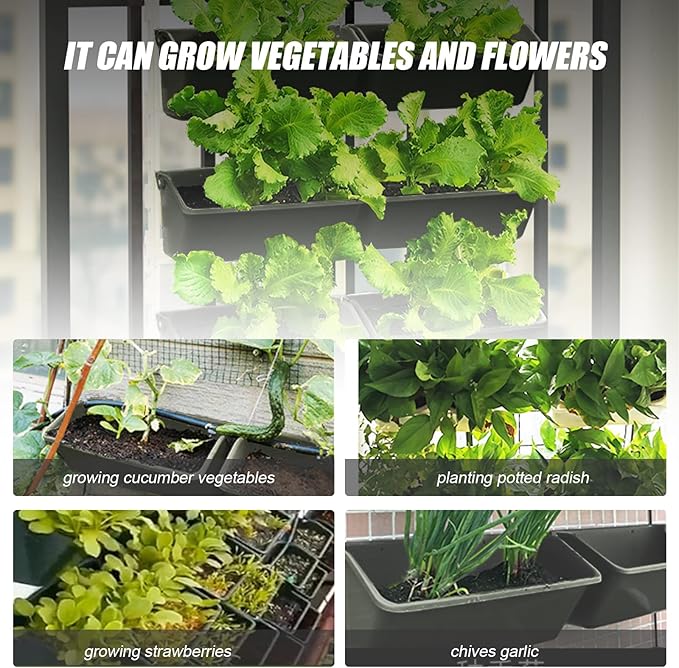 8 Pockets Vertical Planters,Wall Mounted Plastic Plant Grow Pots,Wall Pocket Planters for Indoor,Outdoor,Balcony,Garden Decoration,Green-CasaMuseHome