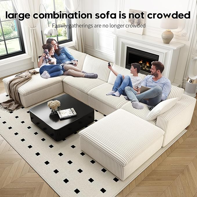 157.5" Cloud Couch Oversized Modular Sectional Sofa for Living Room,Modern Sofa with Deep Seat，U-Shape Boneless Couch with 2 Ottoman,Comfy Upholstered Couches for Apartment, Studio, Office,White-CasaMuseHome