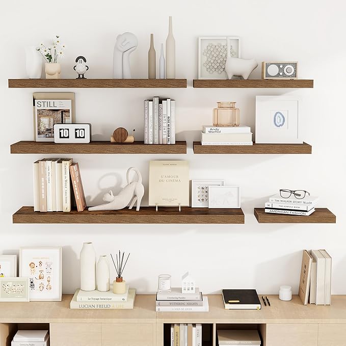 36 Inch Floating Shelves, 36"x9.25"x1.5" Inch Deep Floating Shelves for Wall, Wooden Shelves for Bathroom, Bedroom, Living Room, Brown-CasaMuseHome