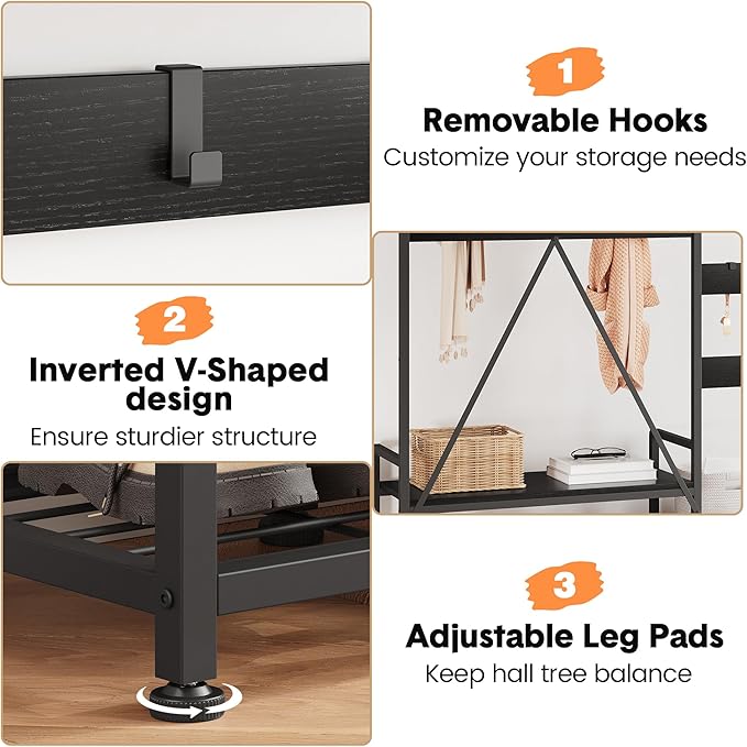 IDEALHOUSE Parent-Child Coat Rack Shoe Bench Hall Tree with Bench and Shoe Storage Industrial Coat Tree Entryway Large Organizer with Shoe Rack, Storage Cubbies, Hooks, and Top Shelf-CasaMuseHome