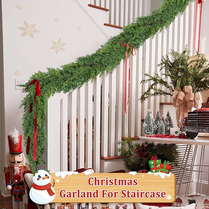 9 Ft Real Touch Christmas Garland Indoor with Pine Cone,Thick and Lush，Soft Bendable Mantle Garland Christmas, Lifelike Cedar Garland, Christmas Garland for Mantle,Indoor Christmas Decorations-CasaMuseHome
