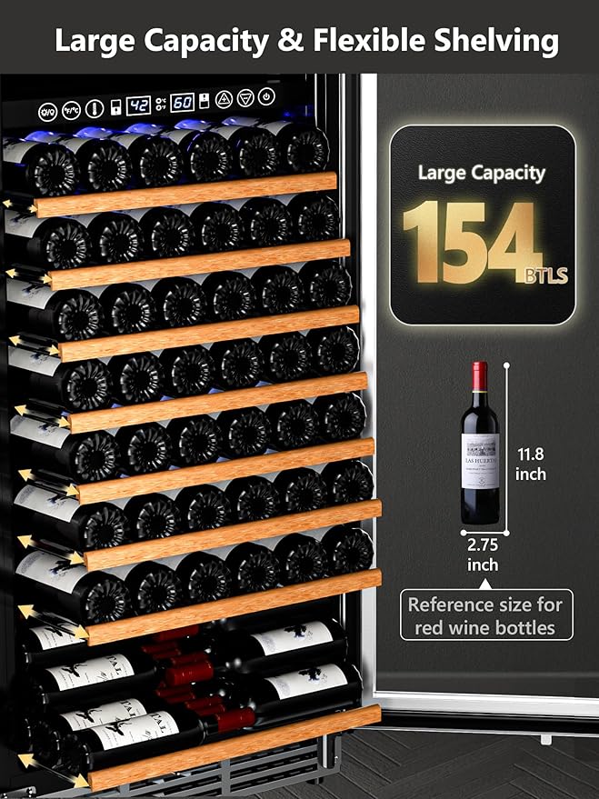 154 Bottle Wine Refrigerator, 24 Inch Wine Fridge Dual Zone with Adjustable Shelf, Wine Cooler with Double Pane Glass Door, Advanced Temp Control, Low Noise, Wide Large Wine Cooler Refrigerator-CasaMuseHome