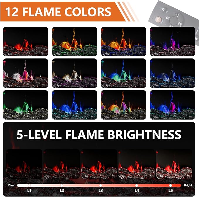 3-Sided Glass Farmhouse Fireplace TV Stand for TVs Up to 100 Inch, Entertainment Center with 36" Electric Fireplace, TV Console with Storage Cabinets for Living Room, Antique White-CasaMuseHome