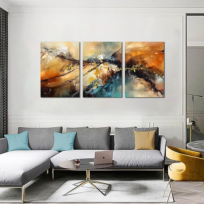 Abstract Living Room Pictures Wall Decor - Modern Bedroom Wall Decor Above Bed - Large 3 Piece Canvas Wall Art for Office Size 24" x 36"-CasaMuseHome