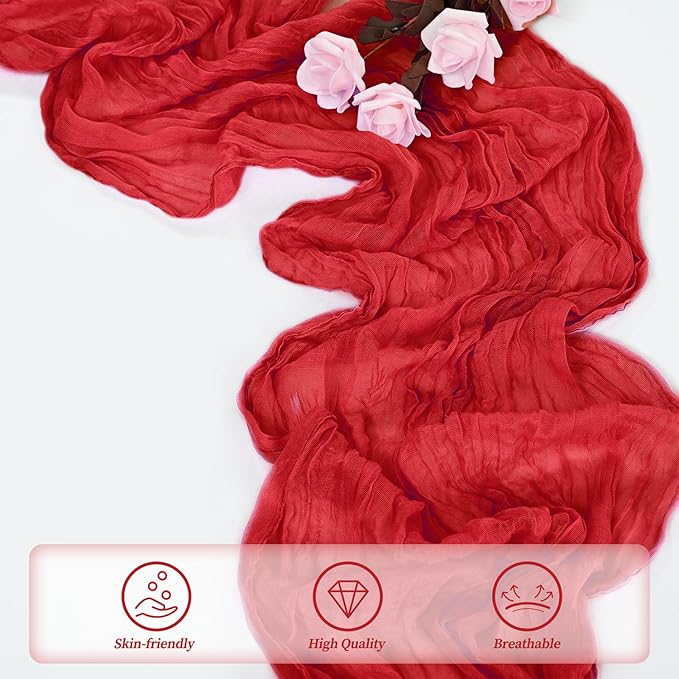 12 Pack Red 10FT Cheesecloth Table Runner Rustic Gauze Fabric Cheese Cloth Table Runner for Wedding Bridal Baby Shower Table Decor Boho Sheer Birthday Party Table Decorations 20 x 120 Inch Long-CasaMuseHome