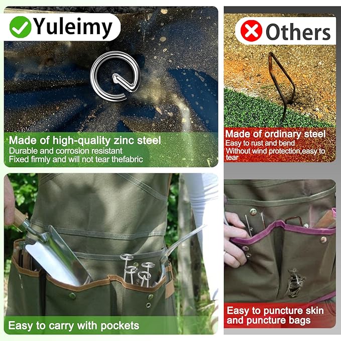 40 Pack Heavy Duty 8 Gauge Galvanized Landscape Fabric Pins, 6 Inch G-Shaped Round Top Weed Barrier Stakes for Garden, Erosion Control, Tent, Ground Cover (Silver)-CasaMuseHome