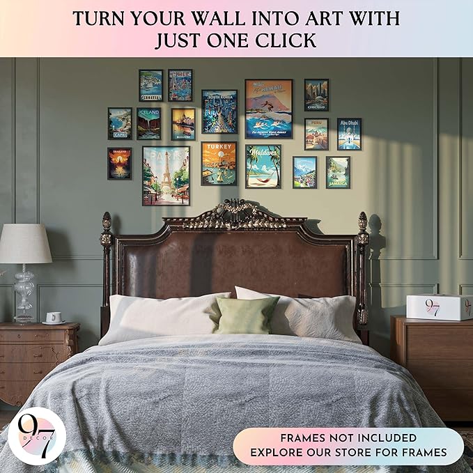 97 Decor LARGE 11x14 Vintage Travel Posters Wall Art - Retro Travel Decor For Home, Traveling Art Prints Around World Destination Pictures Famous City Artwork For Classroom (Unframed)-CasaMuseHome