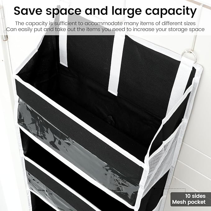 Over the Door Organizer with 5 Large Pockets and 10 Side Mesh Pockets Visible Closet Hanging Organizer Large Capacity Behind Door Storage Organizer for Home Office Bathroom Bedroom-CasaMuseHome