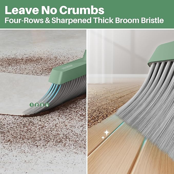 JOYMOOP Dark Teal Green Broom and Dustpan Set with 56” Handle, Upright Angle with Comb Teeth for Pet Hair and Hardwood Floors-CasaMuseHome