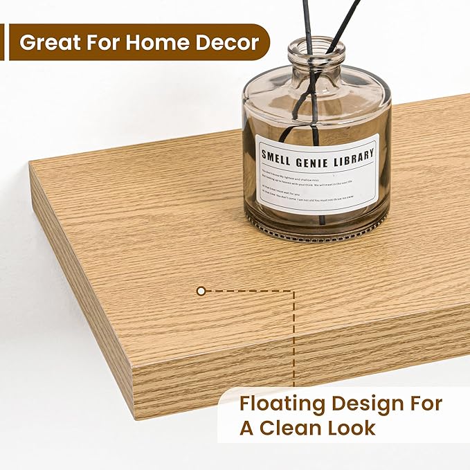 36 Inch Floating Shelves, 9.3 Inch Deep Rustic Wall Shelves - Extra Deeper Wall Mounted Storage Shelves for Bathroom, Kitchen, Living Room (Oak, Set of 2)-CasaMuseHome