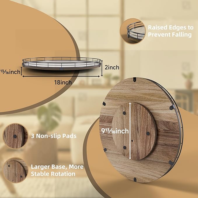 Acacia Wood 18" Lazy Susan Turntable Organizer for Table Top, Farmhouse Large Round Lazy Susan for Cabinet Kitchen Centerpieces Dining Table, for Condiments Charcuterie, Bathroom Vanity Tray Decor-CasaMuseHome