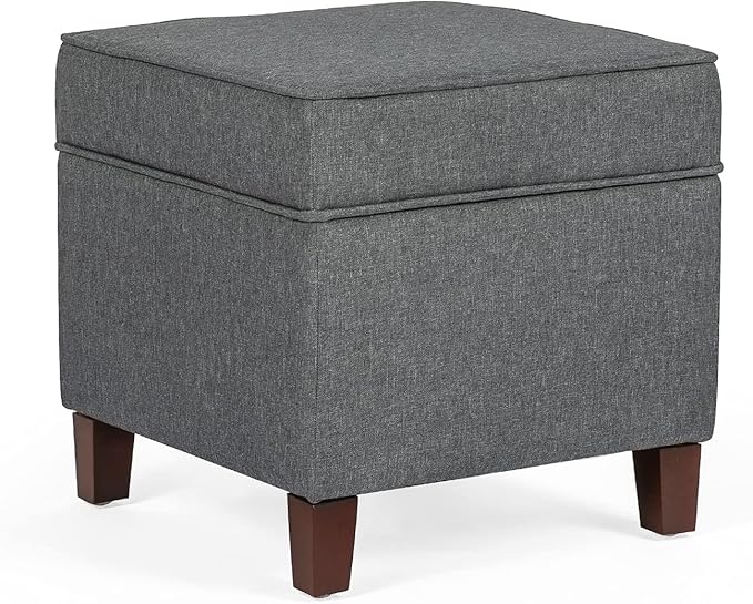 Adeco Chest and Footrest-Square Seat Storage Bench Ottoman, Gray-CasaMuseHome