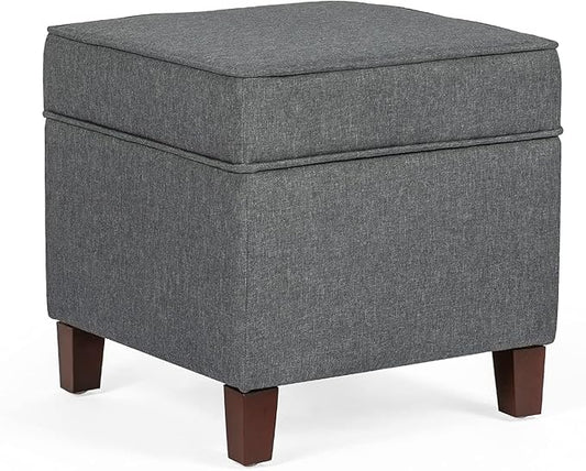 Adeco Chest and Footrest-Square Seat Storage Bench Ottoman, Gray-CasaMuseHome