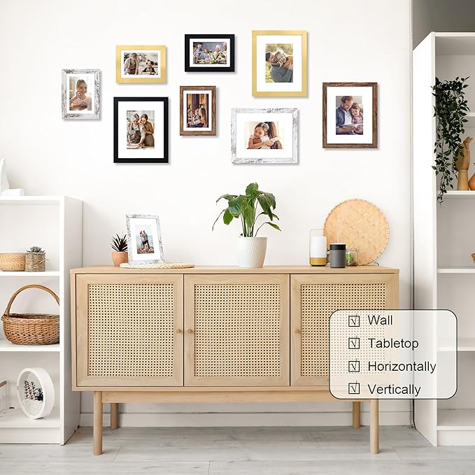 4x6 Picture Frame Set of 4, 4 x 6 Wood Photo Frames with Mat for 3.5x5, Wooden Frame with Real Glass Cover for Wall and Tabletop Display,Gold-CasaMuseHome