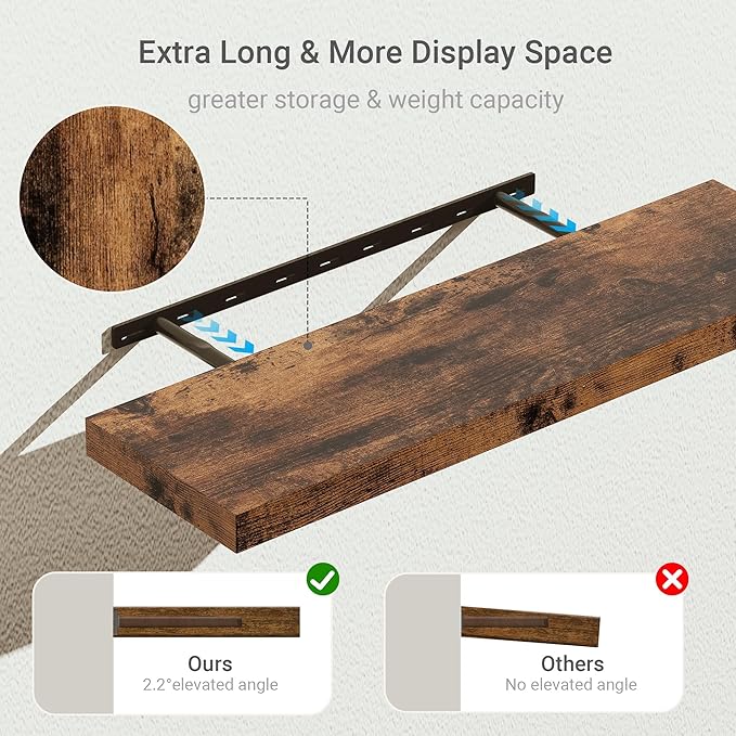 10 inches Deep Floating Shelves 36 inch Long, Sing Shelves for Wall Heavy Duty for Bedroom, Bathroom, Living Room, Kitchen, Office, Farmhouse Shelf Home Decor, Set of 1, Rustic Brown-CasaMuseHome